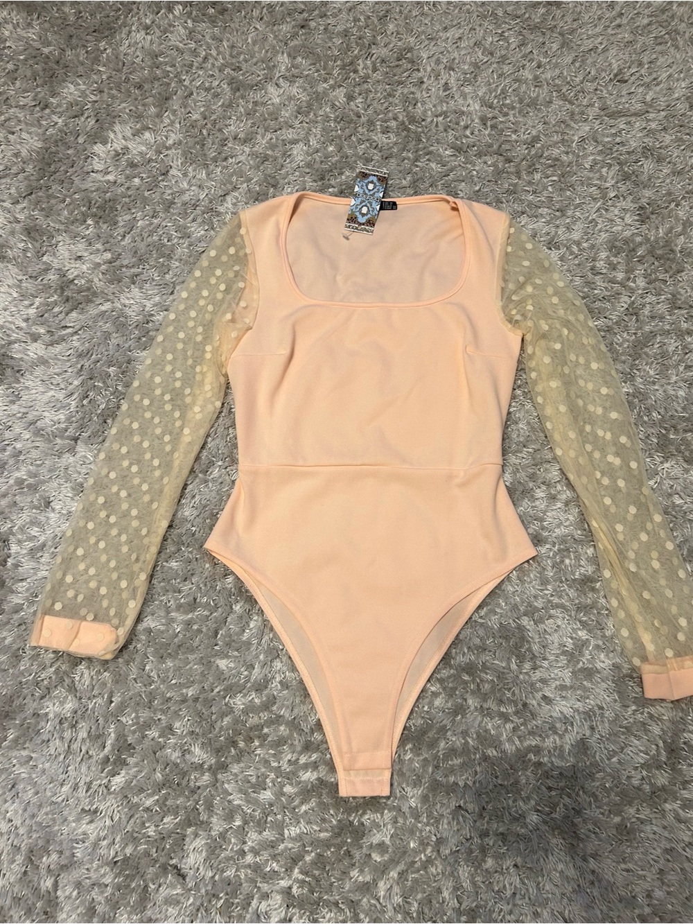Boohoo Peach Mesh Dot Sleeve One-Piece